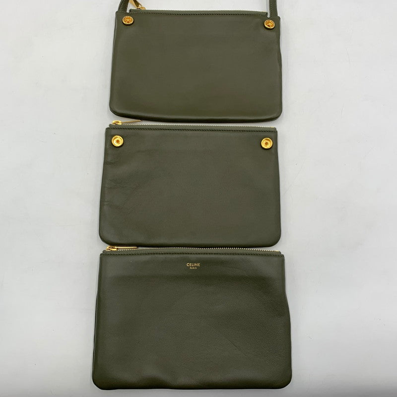 【中古品】【レディース】 CELINE セリーヌ TRIO LEATHER SHOULDER BAG トリオ レザー ショルダーバッグ カバン 180-260522-ko-14-tei カラー：グリーン系 万代Net店