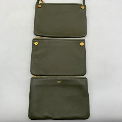 【中古品】【レディース】 CELINE セリーヌ TRIO LEATHER SHOULDER BAG トリオ レザー ショルダーバッグ カバン 180-260522-ko-14-tei カラー：グリーン系 万代Net店