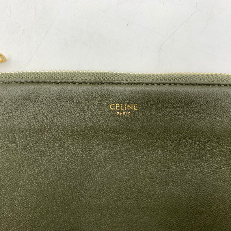 【中古品】【レディース】 CELINE セリーヌ TRIO LEATHER SHOULDER BAG トリオ レザー ショルダーバッグ カバン 180-260522-ko-14-tei カラー：グリーン系 万代Net店