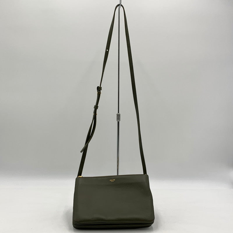 【中古品】【レディース】 CELINE セリーヌ TRIO LEATHER SHOULDER BAG トリオ レザー ショルダーバッグ カバン 180-260522-ko-14-tei カラー：グリーン系 万代Net店