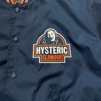 【中古品】【メンズ】 HYSTERIC GLAMOUR ヒステリックグラマー MAKE ME SMILE STUDIUM JACKET 02233AB10 メイクミースマイル スタジアムジャケット ライトアウター スタジャン 140-260603-ss-08-tei サイズ：XL カラー：ネイビー 万代Net店