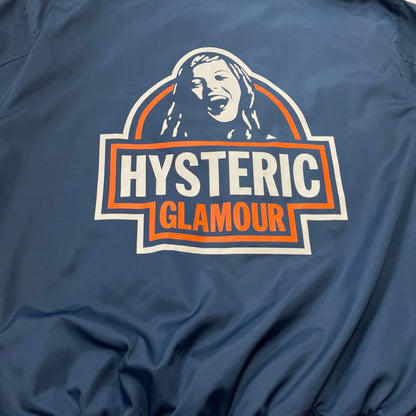 【中古品】【メンズ】 HYSTERIC GLAMOUR ヒステリックグラマー MAKE ME SMILE STUDIUM JACKET 02233AB10 メイクミースマイル スタジアムジャケット ライトアウター スタジャン 140-260603-ss-08-tei サイズ：XL カラー：ネイビー 万代Net店