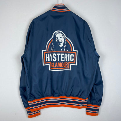【中古品】【メンズ】 HYSTERIC GLAMOUR ヒステリックグラマー MAKE ME SMILE STUDIUM JACKET 02233AB10 メイクミースマイル スタジアムジャケット ライトアウター スタジャン 140-260603-ss-08-tei サイズ：XL カラー：ネイビー 万代Net店