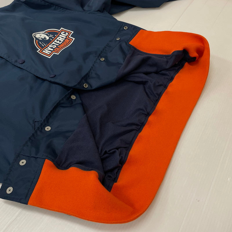 【中古品】【メンズ】 HYSTERIC GLAMOUR ヒステリックグラマー MAKE ME SMILE STUDIUM JACKET 02233AB10 メイクミースマイル スタジアムジャケット ライトアウター スタジャン 140-260603-ss-08-tei サイズ：XL カラー：ネイビー 万代Net店