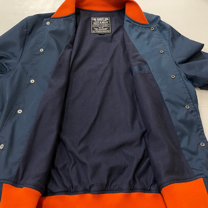 【中古品】【メンズ】 HYSTERIC GLAMOUR ヒステリックグラマー MAKE ME SMILE STUDIUM JACKET 02233AB10 メイクミースマイル スタジアムジャケット ライトアウター スタジャン 140-260603-ss-08-tei サイズ：XL カラー：ネイビー 万代Net店