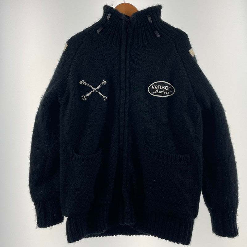 【中古品】【メンズ】 VANSON バンソン SKULL CROSS BONES ZIP KNIT JACKET スケルトン クロス ボーンズ ジップ ニット ジャケット アウター 145-260617-sa-12-tei サイズ：XL カラー：ブラック 万代Net店