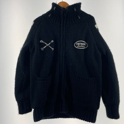 【中古品】【メンズ】 VANSON バンソン SKULL CROSS BONES ZIP KNIT JACKET スケルトン クロス ボーンズ ジップ ニット ジャケット アウター 145-260617-sa-12-tei サイズ：XL カラー：ブラック 万代Net店