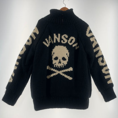 【中古品】【メンズ】 VANSON バンソン SKULL CROSS BONES ZIP KNIT JACKET スケルトン クロス ボーンズ ジップ ニット ジャケット アウター 145-260617-sa-12-tei サイズ：XL カラー：ブラック 万代Net店