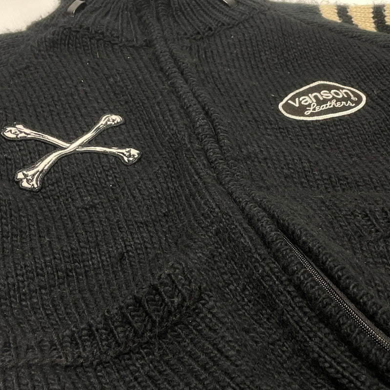 【中古品】【メンズ】 VANSON バンソン SKULL CROSS BONES ZIP KNIT JACKET スケルトン クロス ボーンズ ジップ ニット ジャケット アウター 145-260617-sa-12-tei サイズ：XL カラー：ブラック 万代Net店
