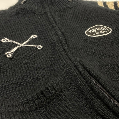 【中古品】【メンズ】 VANSON バンソン SKULL CROSS BONES ZIP KNIT JACKET スケルトン クロス ボーンズ ジップ ニット ジャケット アウター 145-260617-sa-12-tei サイズ：XL カラー：ブラック 万代Net店