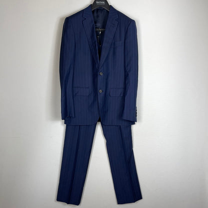 【中古品】【メンズ】 PAUL SMITH ポール・スミス LOLO PIANA STRIPE 3PIECE SET UP SUIT ロロピアーナ ストライプ3ピース セットアップスーツ トップス ボトムス ベスト 141-260817-ss-10-tei サイズ：M/※内部 汚れ有 カラー：ネイビー 万代Net店