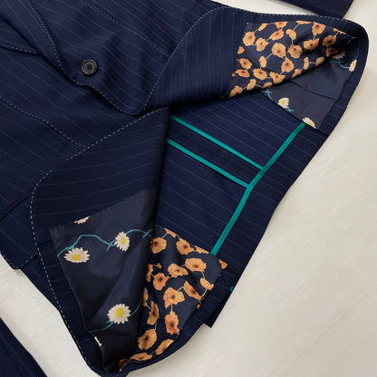 【中古品】【メンズ】 PAUL SMITH ポール・スミス LOLO PIANA STRIPE 3PIECE SET UP SUIT ロロピアーナ ストライプ3ピース セットアップスーツ トップス ボトムス ベスト 141-260817-ss-10-tei サイズ：M/※内部 汚れ有 カラー：ネイビー 万代Net店