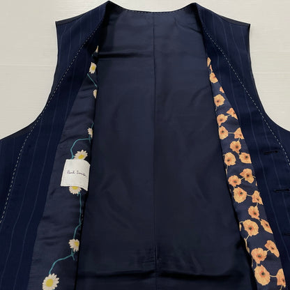【中古品】【メンズ】 PAUL SMITH ポール・スミス LOLO PIANA STRIPE 3PIECE SET UP SUIT ロロピアーナ ストライプ3ピース セットアップスーツ トップス ボトムス ベスト 141-260817-ss-10-tei サイズ：M/※内部 汚れ有 カラー：ネイビー 万代Net店