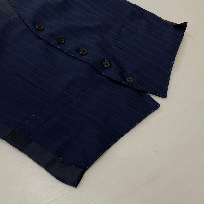 【中古品】【メンズ】 PAUL SMITH ポール・スミス LOLO PIANA STRIPE 3PIECE SET UP SUIT ロロピアーナ ストライプ3ピース セットアップスーツ トップス ボトムス ベスト 141-260817-ss-10-tei サイズ：M/※内部 汚れ有 カラー：ネイビー 万代Net店