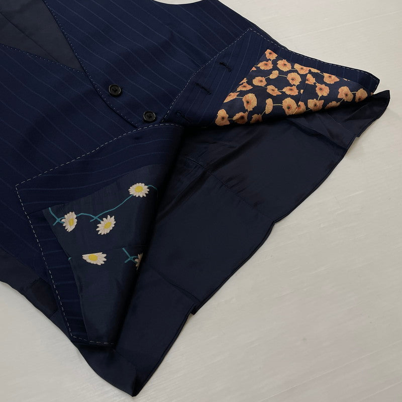 【中古品】【メンズ】 PAUL SMITH ポール・スミス LOLO PIANA STRIPE 3PIECE SET UP SUIT ロロピアーナ ストライプ3ピース セットアップスーツ トップス ボトムス ベスト 141-260817-ss-10-tei サイズ：M/※内部 汚れ有 カラー：ネイビー 万代Net店