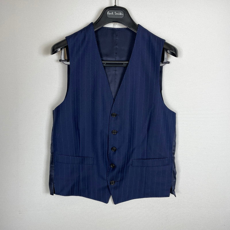 【中古品】【メンズ】 PAUL SMITH ポール・スミス LOLO PIANA STRIPE 3PIECE SET UP SUIT ロロピアーナ ストライプ3ピース セットアップスーツ トップス ボトムス ベスト 141-260817-ss-10-tei サイズ：M/※内部 汚れ有 カラー：ネイビー 万代Net店