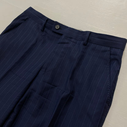 【中古品】【メンズ】 PAUL SMITH ポール・スミス LOLO PIANA STRIPE 3PIECE SET UP SUIT ロロピアーナ ストライプ3ピース セットアップスーツ トップス ボトムス ベスト 141-260817-ss-10-tei サイズ：M/※内部 汚れ有 カラー：ネイビー 万代Net店