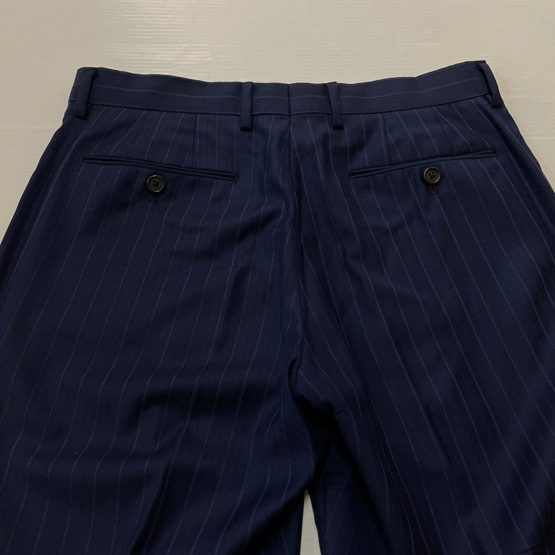 【中古品】【メンズ】 PAUL SMITH ポール・スミス LOLO PIANA STRIPE 3PIECE SET UP SUIT ロロピアーナ ストライプ3ピース セットアップスーツ トップス ボトムス ベスト 141-260817-ss-10-tei サイズ：M/※内部 汚れ有 カラー：ネイビー 万代Net店