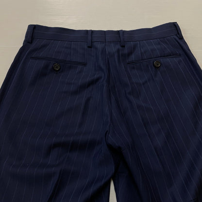 【中古品】【メンズ】 PAUL SMITH ポール・スミス LOLO PIANA STRIPE 3PIECE SET UP SUIT ロロピアーナ ストライプ3ピース セットアップスーツ トップス ボトムス ベスト 141-260817-ss-10-tei サイズ：M/※内部 汚れ有 カラー：ネイビー 万代Net店