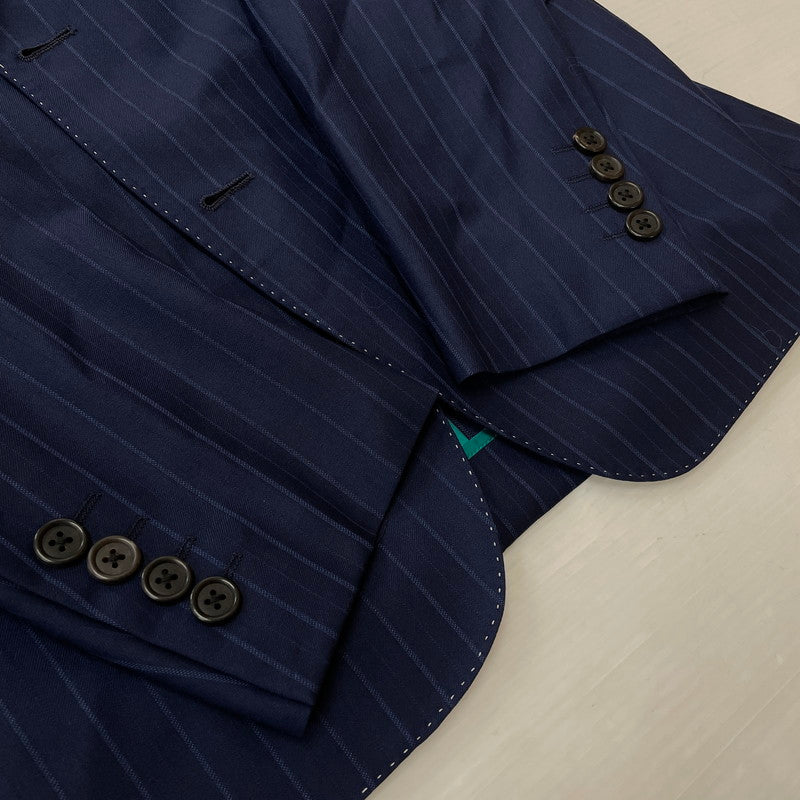 【中古品】【メンズ】 PAUL SMITH ポール・スミス LOLO PIANA STRIPE 3PIECE SET UP SUIT ロロピアーナ ストライプ3ピース セットアップスーツ トップス ボトムス ベスト 141-260817-ss-10-tei サイズ：M/※内部 汚れ有 カラー：ネイビー 万代Net店