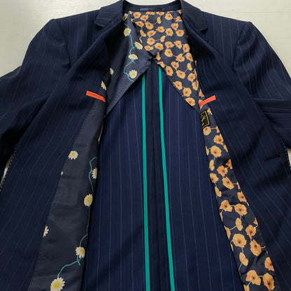 【中古品】【メンズ】 PAUL SMITH ポール・スミス LOLO PIANA STRIPE 3PIECE SET UP SUIT ロロピアーナ ストライプ3ピース セットアップスーツ トップス ボトムス ベスト 141-260817-ss-10-tei サイズ：M/※内部 汚れ有 カラー：ネイビー 万代Net店