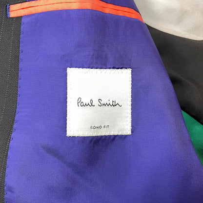 【現状渡し品】【メンズ】 PAUL SMITH ポール・スミス LOLO PIANA STRIPE 3PIECE SET UP SUIT ロロピアーナ ストライプ3ピース セットアップスーツ トップス ボトムス ベスト 141-260817-ss-11-tei サイズ：M/※内部 汚れ有 カラー：ブラック 万代Net店