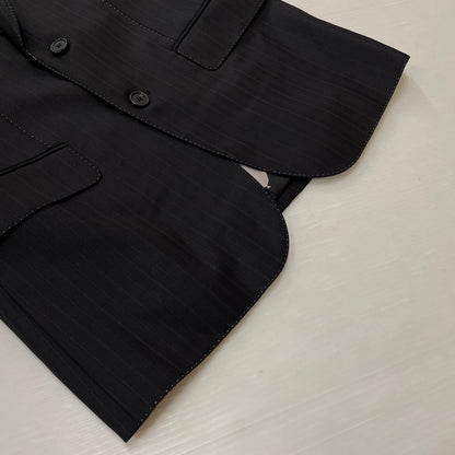 【現状渡し品】【メンズ】 PAUL SMITH ポール・スミス LOLO PIANA STRIPE 3PIECE SET UP SUIT ロロピアーナ ストライプ3ピース セットアップスーツ トップス ボトムス ベスト 141-260817-ss-11-tei サイズ：M/※内部 汚れ有 カラー：ブラック 万代Net店