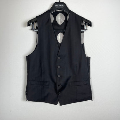 【現状渡し品】【メンズ】 PAUL SMITH ポール・スミス LOLO PIANA STRIPE 3PIECE SET UP SUIT ロロピアーナ ストライプ3ピース セットアップスーツ トップス ボトムス ベスト 141-260817-ss-11-tei サイズ：M/※内部 汚れ有 カラー：ブラック 万代Net店