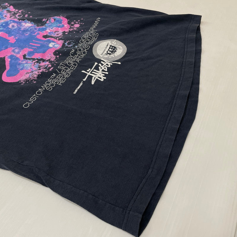 【中古品】【メンズ】 STUSSY ステューシー × CUSTOMADE NO3 DAGGERS DRAWN カスタムメイド ダガーズドローン 別注コラボ SKULL S/S TEE スカル ショートスリーブ Tシャツ 半袖トップス 142-260603-ss-07-tei サイズ：不明 カラー：ネイビー 万代Net店