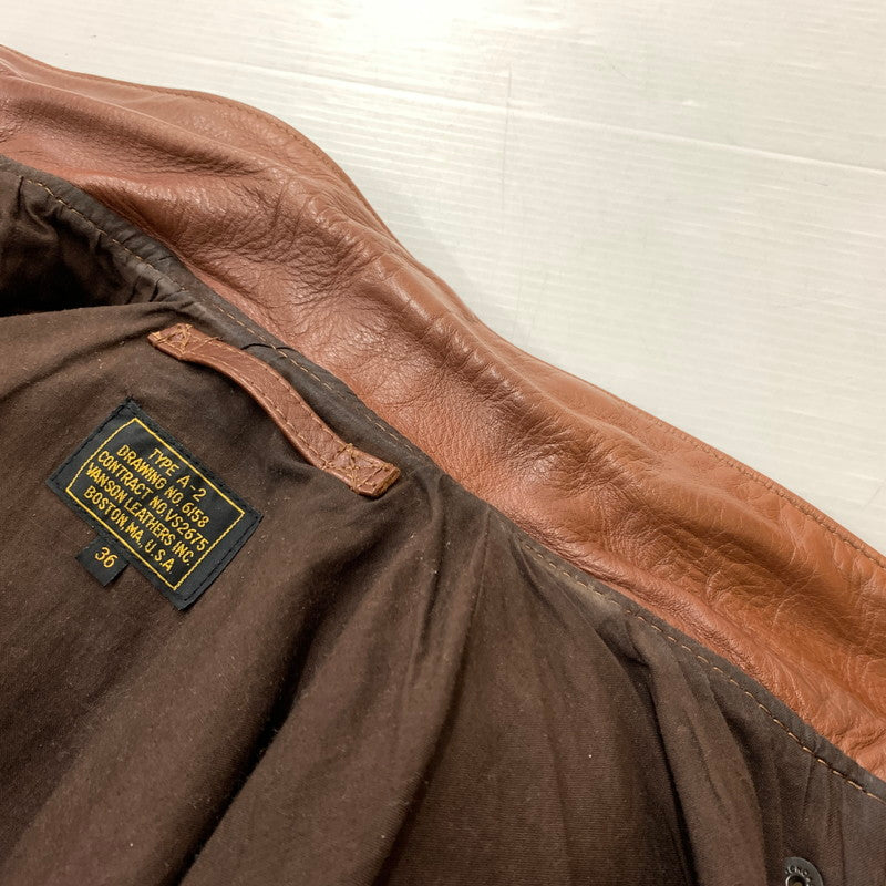 【中古品】【メンズ】 VANSON バンソン A-2 FLIGHT JACKET 6158 フライトジャケット ライトアウター レザージャケット ミリタリー 145-260531-ko-06-tei サイズ：36 カラー：ブラウン 万代Net店