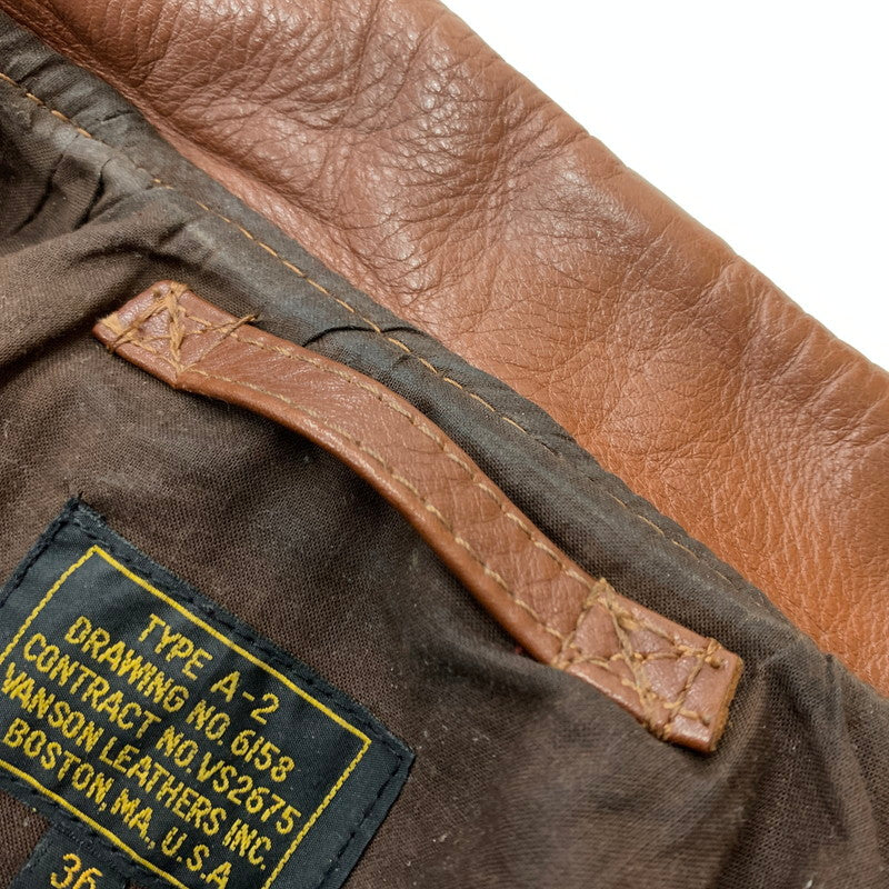 【中古品】【メンズ】 VANSON バンソン A-2 FLIGHT JACKET 6158 フライトジャケット ライトアウター レザージャケット ミリタリー 145-260531-ko-06-tei サイズ：36 カラー：ブラウン 万代Net店