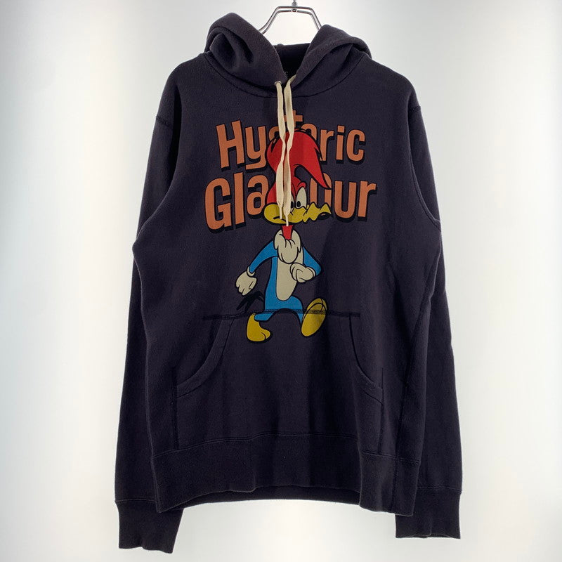 【中古品】【メンズ】 HYSTERIC GLAMOUR ヒステリックグラマー WOODPECKER PRINT HOODIE 0243CF15 ウッドペッカー プリント フーディ 長袖 トップス プルオーバーパーカー 140-260615-yo-10-tei サイズ：M カラー：ネイビー 万代Net店