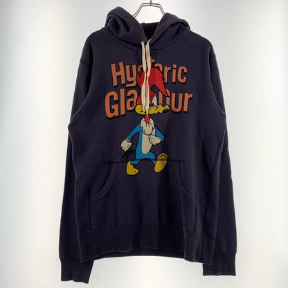【中古品】【メンズ】 HYSTERIC GLAMOUR ヒステリックグラマー WOODPECKER PRINT HOODIE 0243CF15 ウッドペッカー プリント フーディ 長袖 トップス プルオーバーパーカー 140-260615-yo-10-tei サイズ：M カラー：ネイビー 万代Net店
