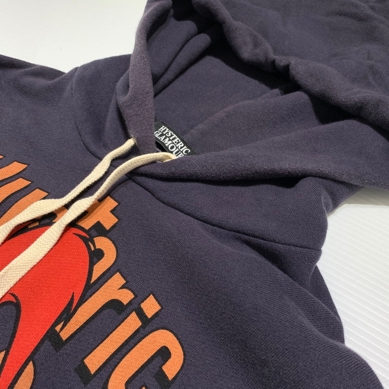 【中古品】【メンズ】 HYSTERIC GLAMOUR ヒステリックグラマー WOODPECKER PRINT HOODIE 0243CF15 ウッドペッカー プリント フーディ 長袖 トップス プルオーバーパーカー 140-260615-yo-10-tei サイズ：M カラー：ネイビー 万代Net店