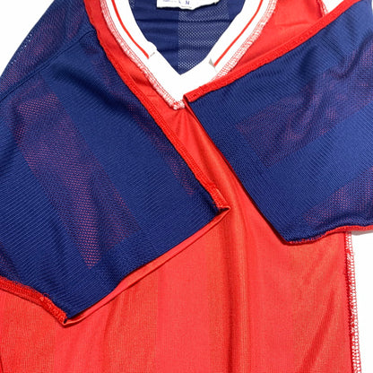 【現状渡し品】【メンズ】 COMME des Garcons コムデギャルソン DOCKING SOCCER TEE W12801 ドッキング サッカー Tシャツ 半袖 トップス 140-260531-ko-20-tei サイズ：M カラー：レッド 万代Net店