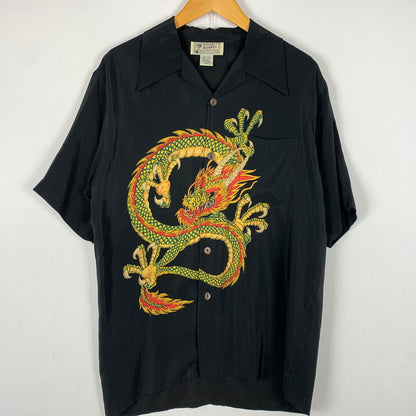 【中古品】【メンズ】 AVANTI アバンティ DRAGON SILK SHIRT ドラゴン シルクシャツ 半袖 トップス ボタンダウン 145-260626-ko-13-tei サイズ：XS カラー：ブラック 万代Net店