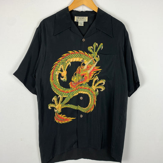 【中古品】【メンズ】 AVANTI アバンティ DRAGON SILK SHIRT ドラゴン シルクシャツ 半袖 トップス ボタンダウン 145-260626-ko-13-tei サイズ：XS カラー：ブラック 万代Net店