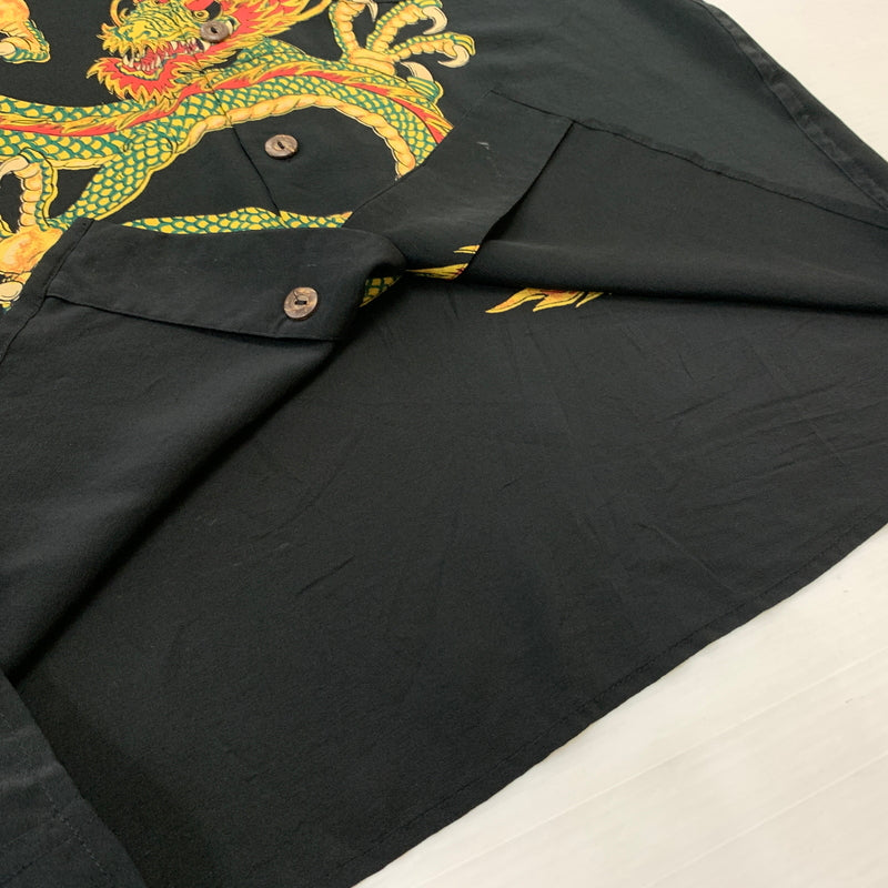 【中古品】【メンズ】 AVANTI アバンティ DRAGON SILK SHIRT ドラゴン シルクシャツ 半袖 トップス ボタンダウン 145-260626-ko-13-tei サイズ：XS カラー：ブラック 万代Net店