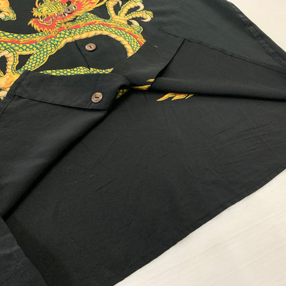 【中古品】【メンズ】 AVANTI アバンティ DRAGON SILK SHIRT ドラゴン シルクシャツ 半袖 トップス ボタンダウン 145-260626-ko-13-tei サイズ：XS カラー：ブラック 万代Net店