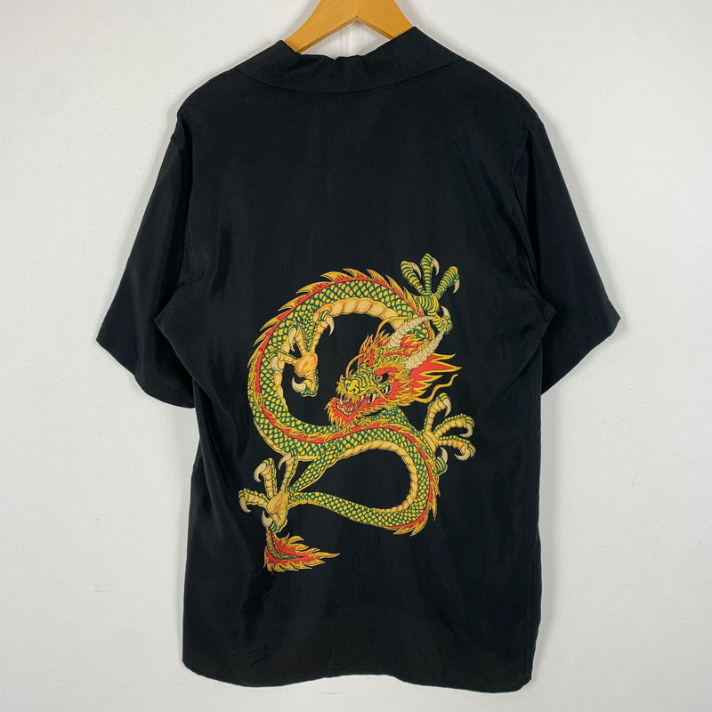 【中古品】【メンズ】 AVANTI アバンティ DRAGON SILK SHIRT ドラゴン シルクシャツ 半袖 トップス ボタンダウン 145-260626-ko-13-tei サイズ：XS カラー：ブラック 万代Net店