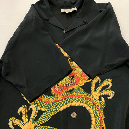 【中古品】【メンズ】 AVANTI アバンティ DRAGON SILK SHIRT ドラゴン シルクシャツ 半袖 トップス ボタンダウン 145-260626-ko-13-tei サイズ：XS カラー：ブラック 万代Net店