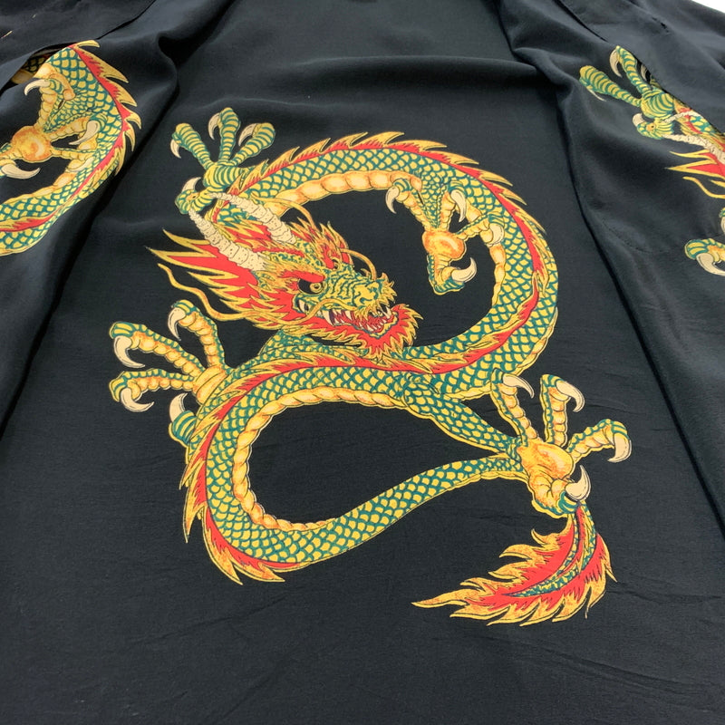 【中古品】【メンズ】 AVANTI アバンティ DRAGON SILK SHIRT ドラゴン シルクシャツ 半袖 トップス ボタンダウン 145-260626-ko-13-tei サイズ：XS カラー：ブラック 万代Net店