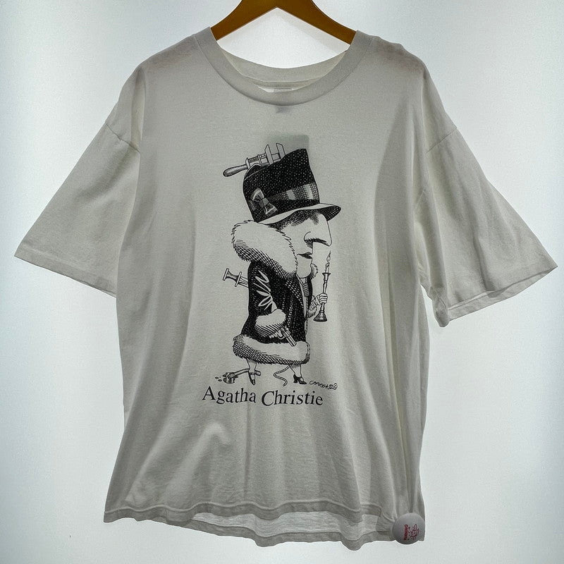 【中古品】【メンズ】 90'S Largely Literary アガサクリスティ 風刺画イラスト プリント T SOFFE SHIRTS ヴィンテージ 145-260818-nm-73-tei サイズ：L カラー：ホワイト 万代Net店