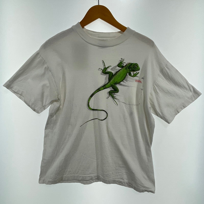 【中古品】【メンズ】 HANES 90S イグアナ プリント ナチュラルワンダーズ ヴィンテージアニマル Tシャツ 145-260818-nm-71-tei サイズ：M カラー：ホワイト 万代Net店