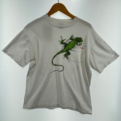 【中古品】【メンズ】 HANES 90S イグアナ プリント ナチュラルワンダーズ ヴィンテージアニマル Tシャツ 145-260818-nm-71-tei サイズ：M カラー：ホワイト 万代Net店