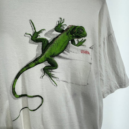 【中古品】【メンズ】 HANES 90S イグアナ プリント ナチュラルワンダーズ ヴィンテージアニマル Tシャツ 145-260818-nm-71-tei サイズ：M カラー：ホワイト 万代Net店
