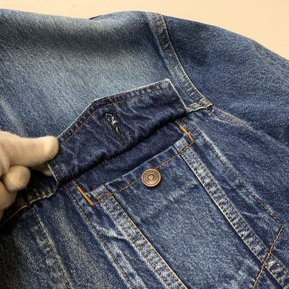 【中古品】【メンズ】 BALENCIAGA バレンシアガ 529177 TBP46 BACK LOGO DENIM JACKET バック ロゴ デニムジャケット ライトアウター Gジャン ダメージ加工 141-260602-ko-01-tei サイズ：34 カラー：インディゴ 万代Net店