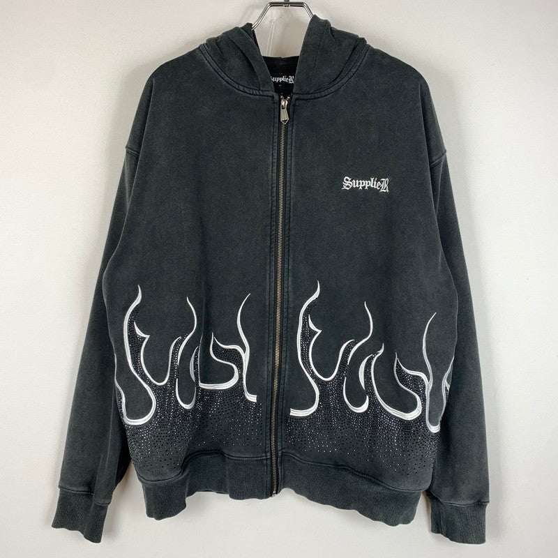 【中古品】【メンズ】 SUPPLIER サプライヤー FLAME STONE ZIP PARKA フレイム ストーン ジップアップ パーカー トップス フルジップフーディ 142-260602-ko-04-tei サイズ：L カラー：ブラック系 万代Net店