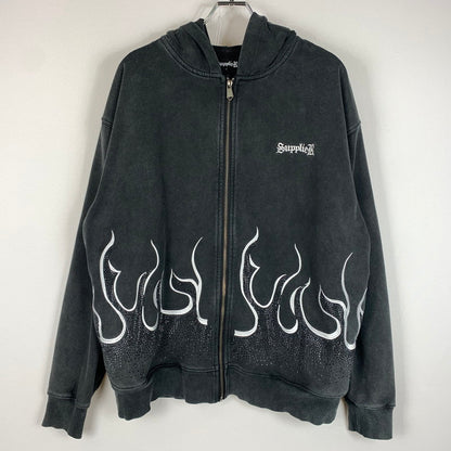 【中古品】【メンズ】 SUPPLIER サプライヤー FLAME STONE ZIP PARKA フレイム ストーン ジップアップ パーカー トップス フルジップフーディ 142-260602-ko-04-tei サイズ：L カラー：ブラック系 万代Net店