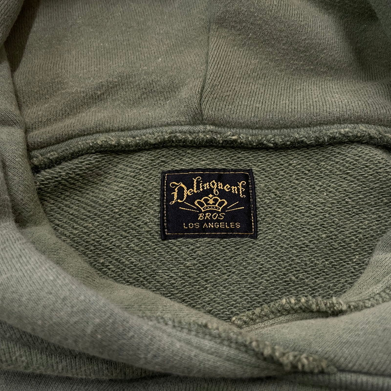 【中古品】【メンズ】 DELINQUENT BROS デリンクエントブロス TYPE 40's DAMAGE HOODIE 40年タイプ ダメージ フーディ 長袖 トップス プルオーバーパーカー 140-260606-yo-18-tei サイズ：S カラー：グリーン 万代Net店